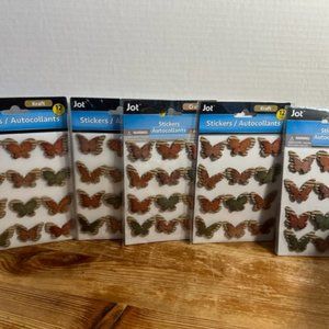 5 packs of wooden look pop butterfly stickers new